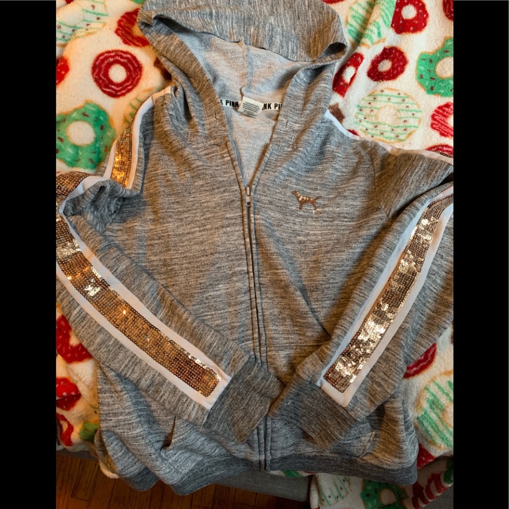 Pink sequin zip up